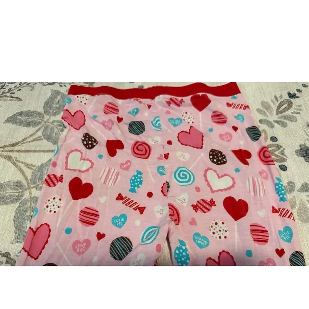 Little Sleepies Sweet Valentine Pajamas Two Piece Set Youth Size 9/10 Pink Red